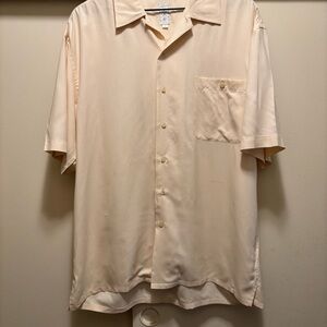 Burma Bibas 100% silk Classic Men's Camp Collar Shirt in Light Cream Size L